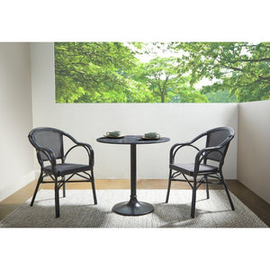 EuroStyle Jannie Round Cafe Bistro Table Marble Pattern Top Cast Iron Base Patio or Indoor Black 90409BLK-KIT