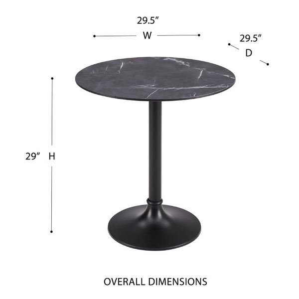 EuroStyle Jannie Round Cafe Bistro Table Marble Pattern Top Cast Iron Base Patio or Indoor Black 90409BLK-KIT