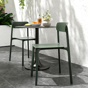 EuroStyle Jannie Round Cafe Bistro Table Marble Pattern Top Cast Iron Base Patio or Indoor Black 90409BLK-KIT