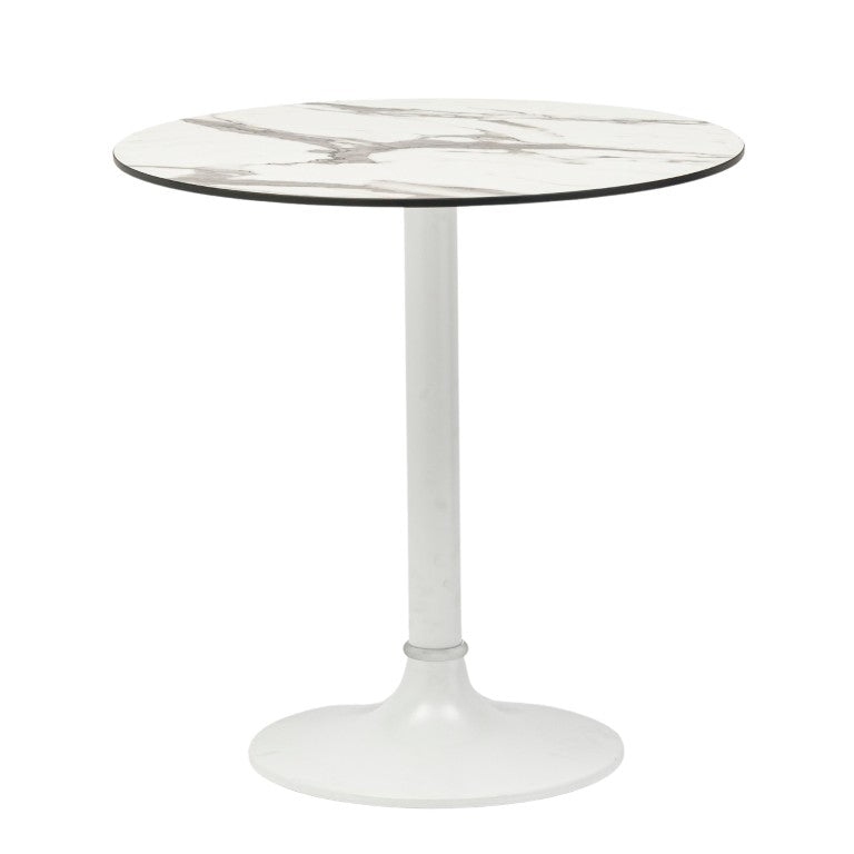 EuroStyle Jannie Round Cafe Bistro Table Marble Pattern Top Cast Iron Base Patio or Indoor White 90409WHT-KIT