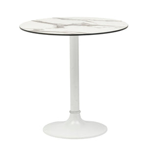 EuroStyle Jannie Round Cafe Bistro Table Marble Pattern Top Cast Iron Base Patio or Indoor White 90409WHT-KIT