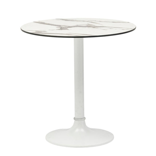 EuroStyle Jannie Round Cafe Bistro Table Marble Pattern Top Cast Iron Base Patio or Indoor White 90409WHT-KIT