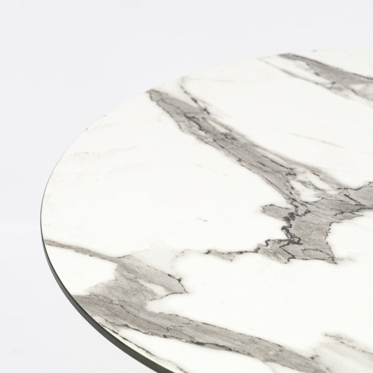EuroStyle Jannie Round Cafe Bistro Table Marble Pattern Top Cast Iron Base Patio or Indoor White 90409WHT-KIT