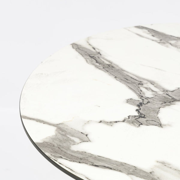 EuroStyle Jannie Round Cafe Bistro Table Marble Pattern Top Cast Iron Base Patio or Indoor White 90409WHT-KIT