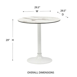 EuroStyle Jannie Round Cafe Bistro Table Marble Pattern Top Cast Iron Base Patio or Indoor White 90409WHT-KIT