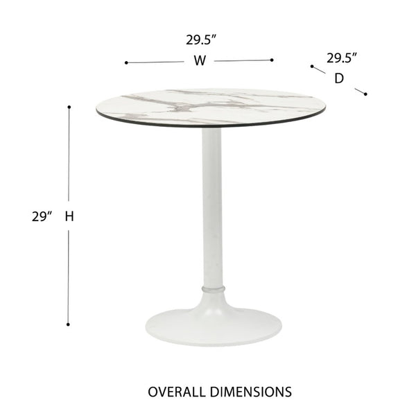 EuroStyle Jannie Round Cafe Bistro Table Marble Pattern Top Cast Iron Base Patio or Indoor White 90409WHT-KIT
