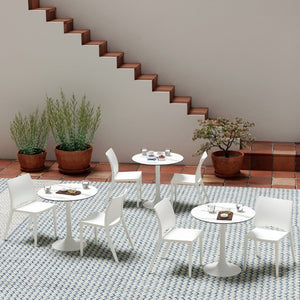 EuroStyle Jannie Round Cafe Bistro Table Marble Pattern Top Cast Iron Base Patio or Indoor White 90409WHT-KIT