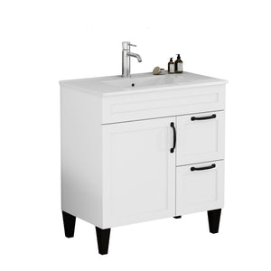 English Elm 31.5-inch Modern Bathroom Vanity with Integrated Ceramic Basin, Soft-Close Drawers, Black Accents White 35.04 L x 22.05 W x 7.68 H W3151S00061