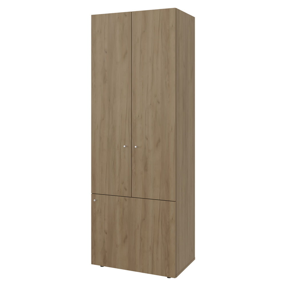English Elm Armoir 66.9" H Natural Oak & White 3-Door Cabinet with 3 Shelves — Space-Saving, Durable, Eco-Friendly Storage B097P395915