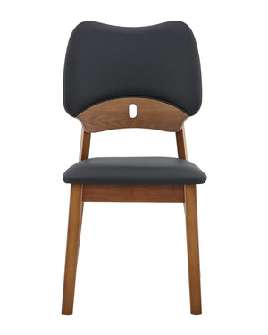 English Elm 2 Solid Walnut Toned Wood Dining Chairs Gray Fabric Seat Hollowed Backrest Modern Black,Walnut W1151P455534