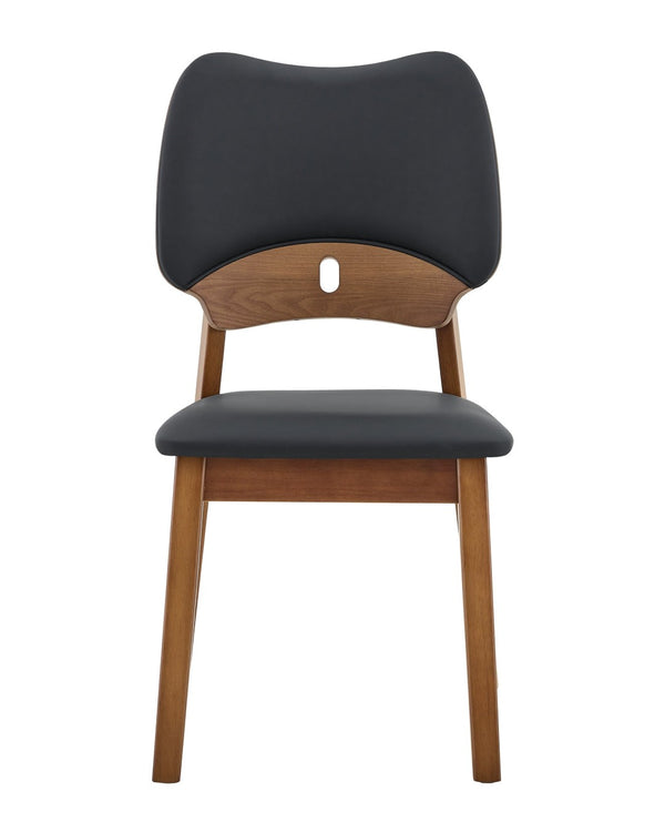 English Elm 2 Solid Walnut Toned Wood Dining Chairs Gray Fabric Seat Hollowed Backrest Modern Black,Walnut W1151P455534