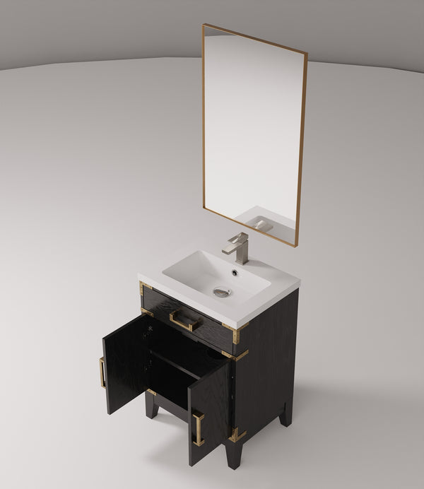 English Elm Black Oak Single Bath Vanity Set With Acrylic Countertop, Mirror & Faucet - Compact & Stylish Design B2731S02215