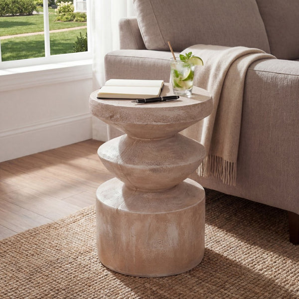 English Elm 15.16 Inch Handmade Mgo Tiered Round Side Table for Patio Balcony or Living Room N772P390766A