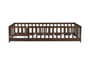 English Elm Twin Solid Rubberwood Floor Bed with Full Perimeter Safety Rails for Toddler Rooms Espresso W504P296781