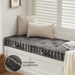 English Elm 1- Piece Tufted Chenille Floor Cushion with Scalloped Edge for Bohemian Living Spaces Charcoal B035P482971