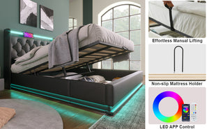 English Elm King Upholstered Bed with Surround LED, App/Remote Control, Hydraulic Storage, USB Type-C Charging Black N736P188808B