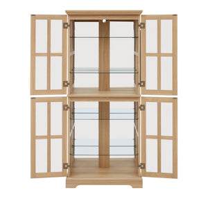 English Elm Curio Clear Glass Display Cabinet with Lattice Doors, Adjustable Shelves, E26 Bulb Included, Vintage Chic Oak W2275P231686