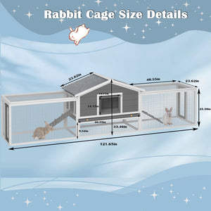 English Elm 2-story Solid Pine Outdoor Rabbit Hutch with Waterproof Roof Run Area and Ramps W1850P264855