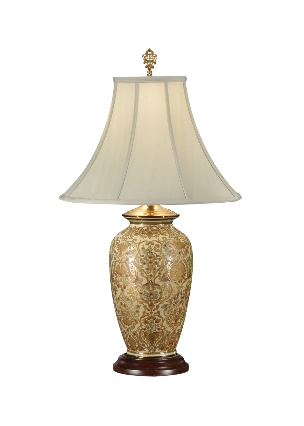 Wildwood Gold Hand-Painted Damask Lamp With Mahogany Base, 31" Tall Porcelain Accent For Bedside DéCor 9044