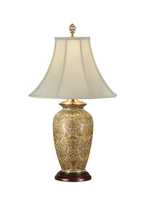 Wildwood Gold Hand-Painted Damask Lamp With Mahogany Base, 31" Tall Porcelain Accent For Bedside DéCor 9044