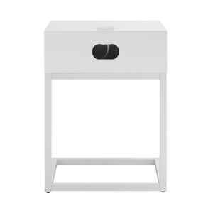 EuroStyle Daeg Mid-Century Smart Side Table Oak Veneer Drawer and Built-In Charging Station 90442-WHT