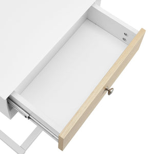 EuroStyle Daeg Mid-Century Smart Side Table Oak Veneer Drawer and Built-In Charging Station 90442-WHT