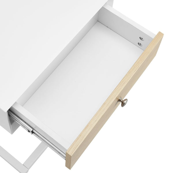 EuroStyle Daeg Mid-Century Smart Side Table Oak Veneer Drawer and Built-In Charging Station 90442-WHT