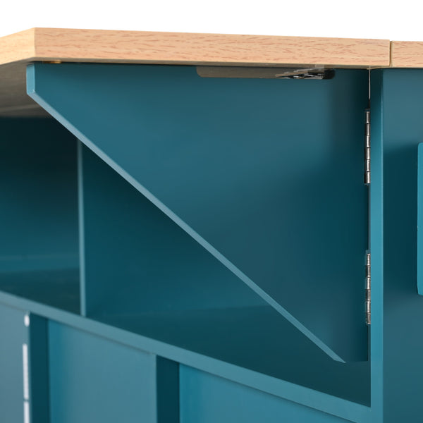 English Elm K&K Convertible 55.7" Folding Kitchen Island Cart with Power Outlet, Spice Rack, 5 Wheels, Multi-Use Green N707P186617E