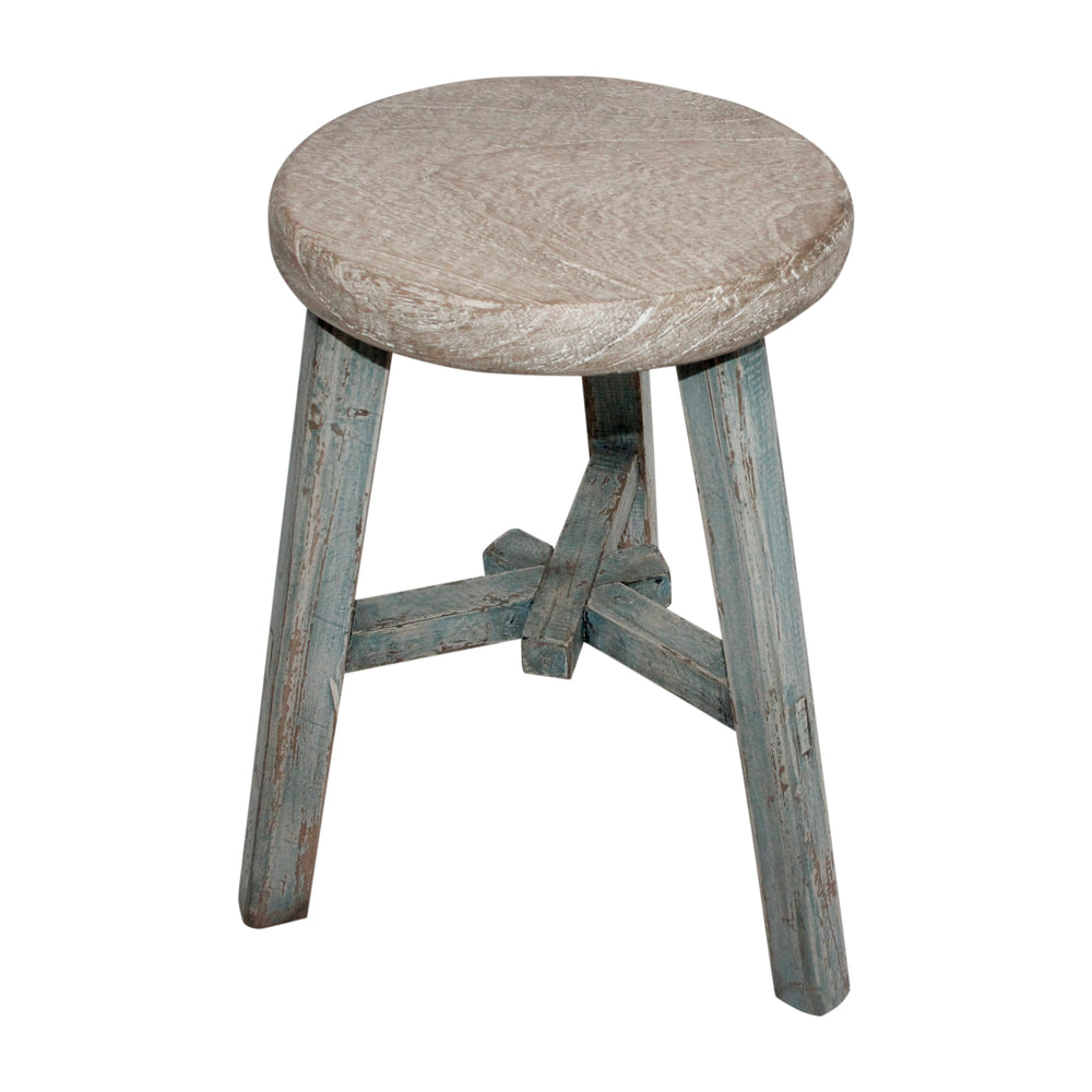 Lilys Elm Round Stool Weathered Soft Aqua Wash 90450600