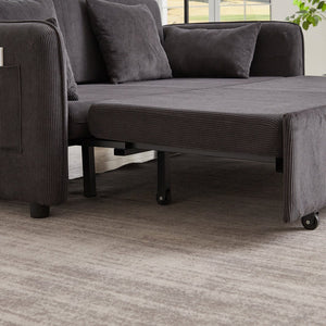 English Elm FX'' 66 Inch Sleeper Sofa Bed 3-in-1 Convertible Pullout Sofa with Plush Corduroy, 4 Pillows, Pockets DARK GREY W1926S00060
