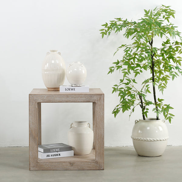 Lilys Peking Grand Framed Square Side Table Weathered White Wash 9046