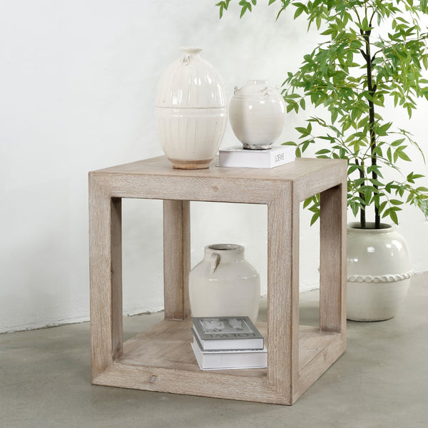 Lilys Peking Grand Framed Square Side Table Weathered White Wash 9046