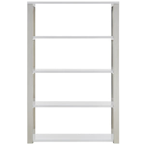 EuroStyle Dillon Five Shelf Walnut Veneer Bookcase with Stainless Steel Frame for Modern Offices High Gloss White/Polished Stainless Steel 90460WHT-KIT