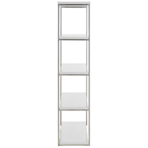 EuroStyle Dillon Five Shelf Walnut Veneer Bookcase with Stainless Steel Frame for Modern Offices High Gloss White/Polished Stainless Steel 90460WHT-KIT