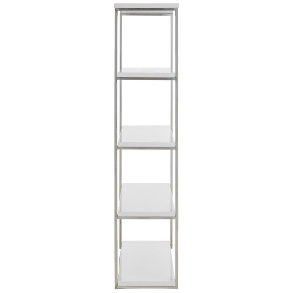 EuroStyle Dillon Five Shelf Walnut Veneer Bookcase with Stainless Steel Frame for Modern Offices High Gloss White/Polished Stainless Steel 90460WHT-KIT