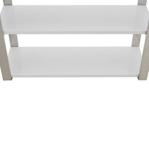 EuroStyle Dillon Five Shelf Walnut Veneer Bookcase with Stainless Steel Frame for Modern Offices High Gloss White/Polished Stainless Steel 90460WHT-KIT