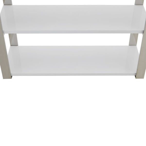 EuroStyle Dillon Five Shelf Walnut Veneer Bookcase with Stainless Steel Frame for Modern Offices High Gloss White/Polished Stainless Steel 90460WHT-KIT