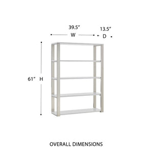 EuroStyle Dillon Five Shelf Walnut Veneer Bookcase with Stainless Steel Frame for Modern Offices High Gloss White/Polished Stainless Steel 90460WHT-KIT