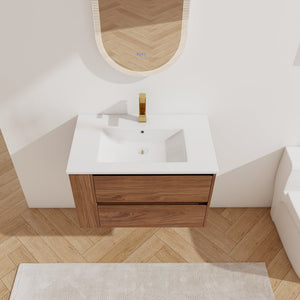 English Elm 30" Wall Mount Bathroom Vanity With Ceramic Sink & Soft-Close Drawers For Modern Storage Solutions W999S00207
