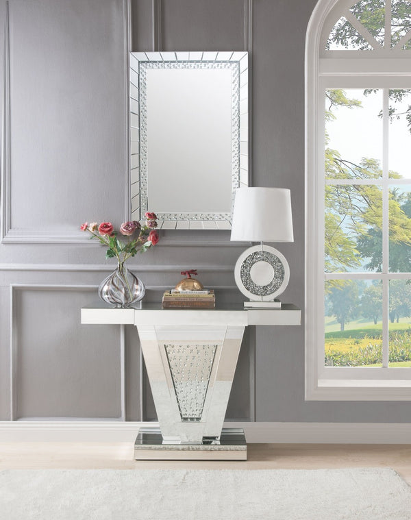 English Elm Nysa Rectangular Wall Mirror with Beveled Frame and Faux Crystal Inlay for Glam Decor B2726P446662