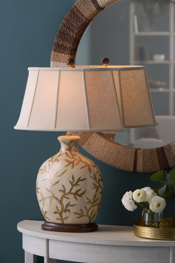 Wildwood Frantic Branches Lamp With Hand-Painted Porcelain & Fruitwood Accents — Sculptural Table Lamp, 30" Tall 9047