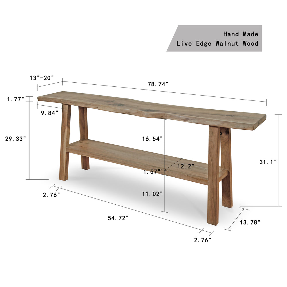Lilys 79" Live Edge Console Table With Shelf Walnut Wood Natural (Color & Size Vary) 9047-L