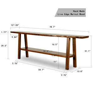 Lilys Live Edge Console Table With Shelf Walnut Wood Dark Brown(Color & Size Vary) Pre-Order Only 9047D-L