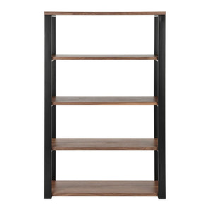 EuroStyle Dillon Five Shelf Walnut Veneer Bookcase with Stainless Steel Frame for Modern Offices Walnut/Matte Black 90471WAL-KIT