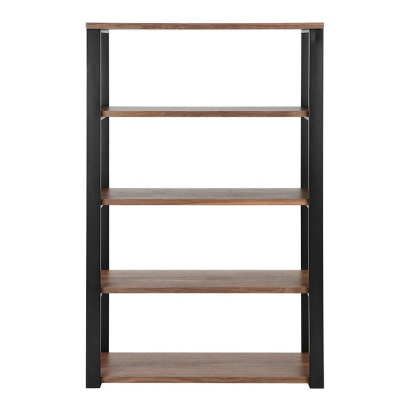 EuroStyle Dillon Five Shelf Walnut Veneer Bookcase with Stainless Steel Frame for Modern Offices Walnut/Matte Black 90471WAL-KIT