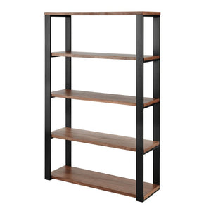 EuroStyle Dillon Five Shelf Walnut Veneer Bookcase with Stainless Steel Frame for Modern Offices Walnut/Matte Black 90471WAL-KIT