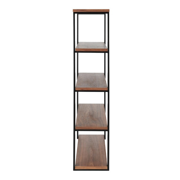 EuroStyle Dillon Five Shelf Walnut Veneer Bookcase with Stainless Steel Frame for Modern Offices Walnut/Matte Black 90471WAL-KIT