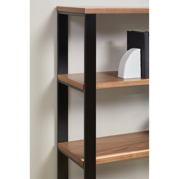EuroStyle Dillon Five Shelf Walnut Veneer Bookcase with Stainless Steel Frame for Modern Offices Walnut/Matte Black 90471WAL-KIT