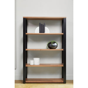 EuroStyle Dillon Five Shelf Walnut Veneer Bookcase with Stainless Steel Frame for Modern Offices Walnut/Matte Black 90471WAL-KIT
