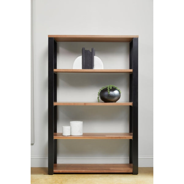 EuroStyle Dillon Five Shelf Walnut Veneer Bookcase with Stainless Steel Frame for Modern Offices Walnut/Matte Black 90471WAL-KIT